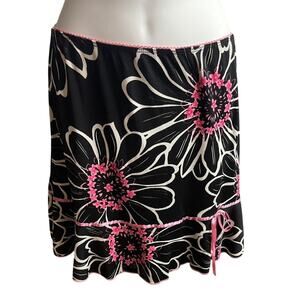 Vintage Y2K Luna Chix Black Pink Floral Ruffle Flowy Skirt Women's Size Medium
